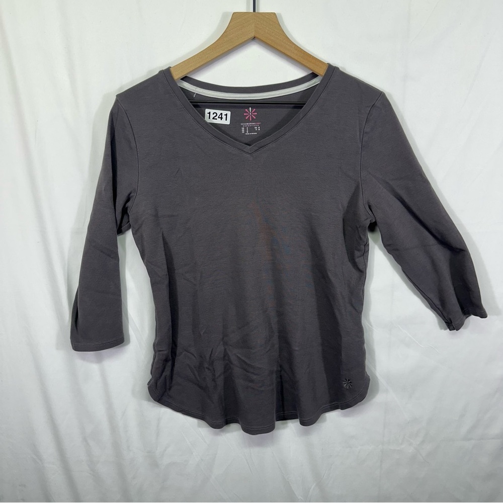 Isaac Mizrahi Live Essentials Charcoal Gray V-Neck 3/4 Sleeve Top Size S